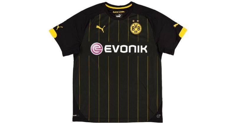 borussia dortmund 2014-16 away shirt in black with yellow pinstripes
